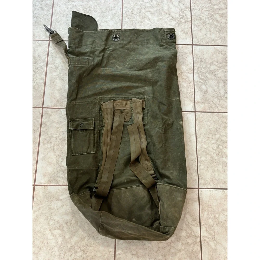 Vintage Vietnam US Military Heavy Duty Duck Cotton Canvas Duffle Bag Green